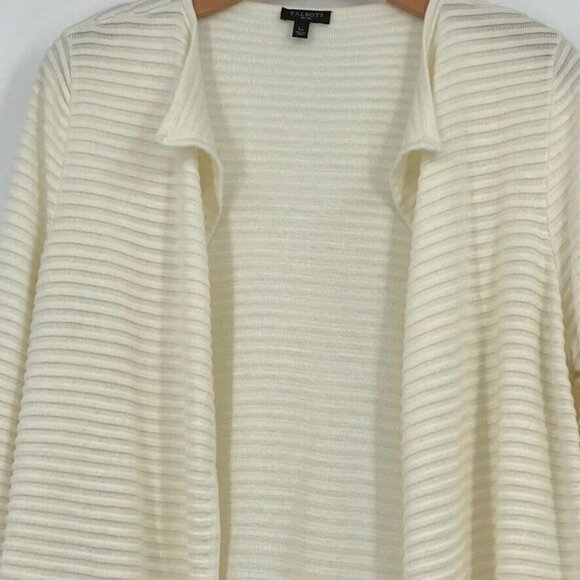 Talbots womens Cardigan Open Ribbed Sweater Ivory Cotton blend size large petite - Picture 4 of 5